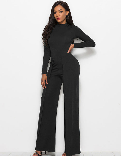 Load image into Gallery viewer, Long Sleeve Mock Neck Wide Leg Jumpsuit
