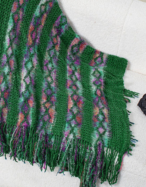 Load image into Gallery viewer, Fringe Contrast Hooded Poncho
