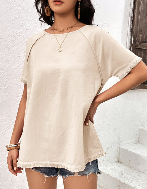 Load image into Gallery viewer, Ivy Lane Round Neck Raglan Sleeve Fringe Detail Top
