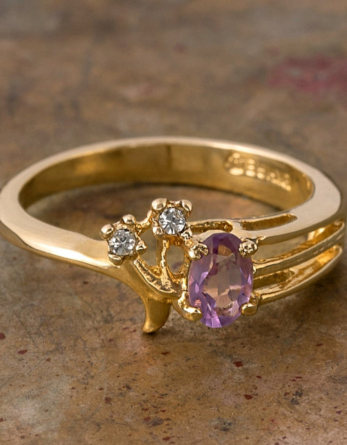 Load image into Gallery viewer, Vintage Ring Genuine Amethyst and Clear Swarovski Crystals 18kt Gold Plated R690 by PVD Vintage Jewelry
