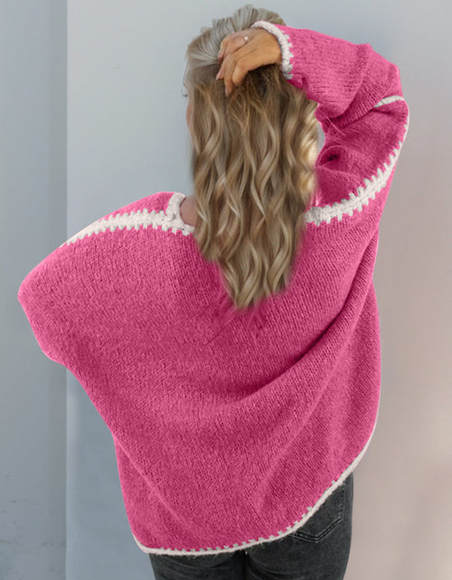 Load image into Gallery viewer, Double Take Contrast Open Front Dropped Shoulder Cardigan
