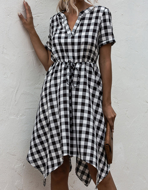 Load image into Gallery viewer, Plaid Notched Short Sleeve Dress
