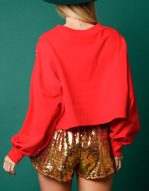 Load image into Gallery viewer, Sequin Round Neck Dropped Shoulder Sweatshirt
