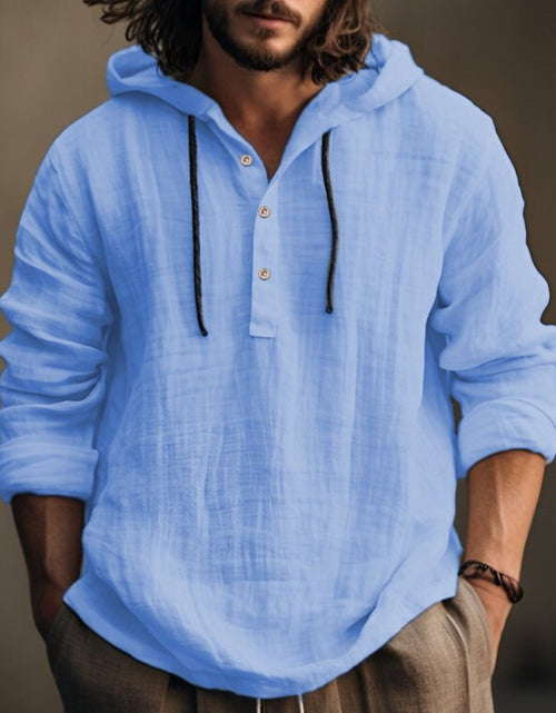 Load image into Gallery viewer, Men's Full Size Half Button Long Sleeve Hoodie
