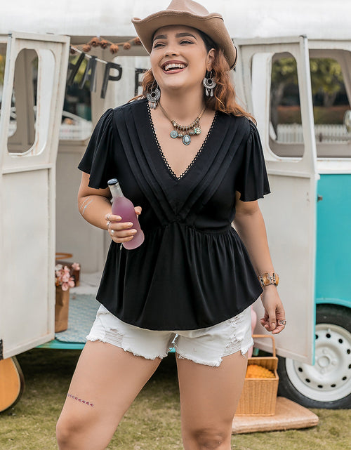 Load image into Gallery viewer, Plus Size V-Neck Flutter Sleeve Blouse
