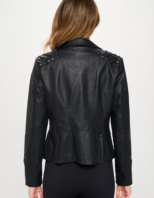 Load image into Gallery viewer, Coalition LA Studded Classic Moto Faux Leather Jacket
