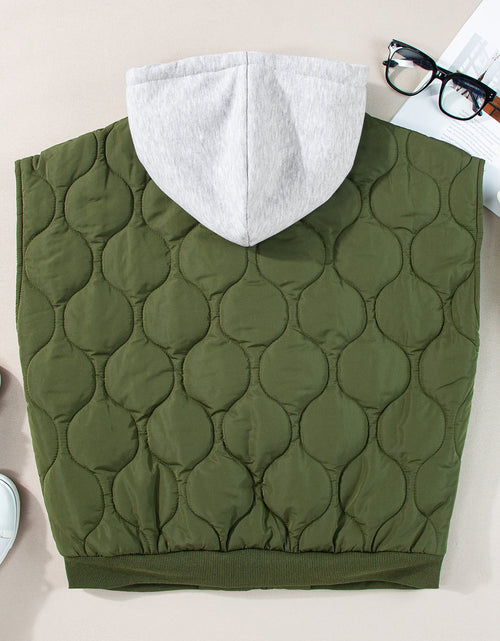 Load image into Gallery viewer, Drawstring Zip Up Hooded Vest Coat
