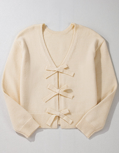 Load image into Gallery viewer, Bowknot Front V Neck Long Sleeve Cardigan
