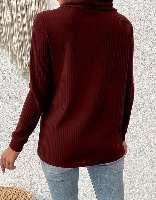 Load image into Gallery viewer, Decorative Button Turtleneck Long Sleeve T-Shirt
