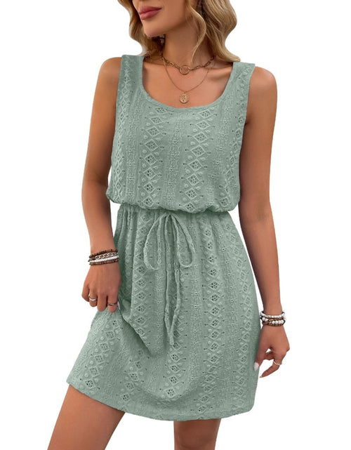 Load image into Gallery viewer, Eyelet Drawstring Round Neck Sleeveless Dress
