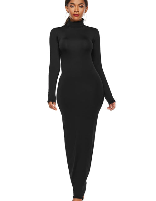 Load image into Gallery viewer, Mock Neck Long Sleeve Maxi Slim Dress
