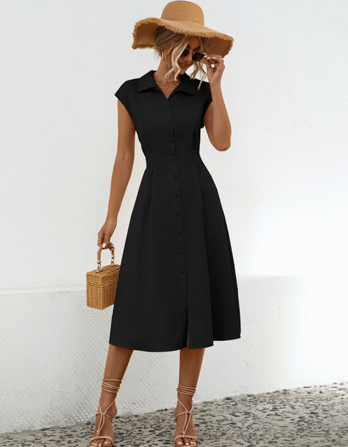 Load image into Gallery viewer, Button Up Cap Sleeve Midi Dress
