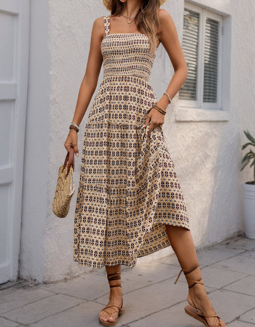 Load image into Gallery viewer, Printed Tiered Wide Strap Midi Dress
