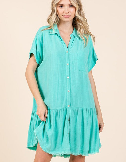Load image into Gallery viewer, Mittoshop Linen Blend Button Down Shirt Mini Dress
