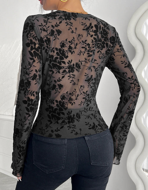 Load image into Gallery viewer, Floral V-Neck Long Sleeve Lace Top
