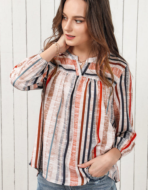 Load image into Gallery viewer, Multicolored Stripe Notched Neck Top
