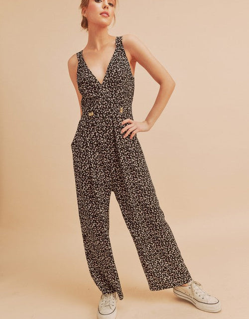 Load image into Gallery viewer, Aemi + Co Ditsy Floral Surplice Sleeveless Wide Leg Jumpsuit
