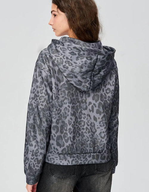 Load image into Gallery viewer, Pocketed Leopard Zip Up Hooded Jacket
