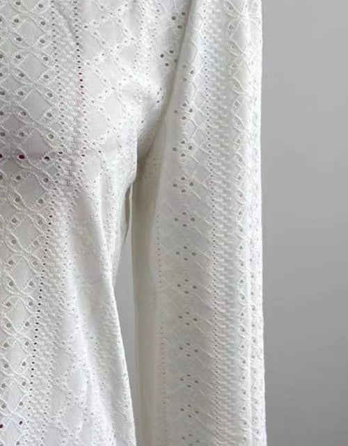 Load image into Gallery viewer, Eyelet V-Neck Flounce Sleeve Blouse
