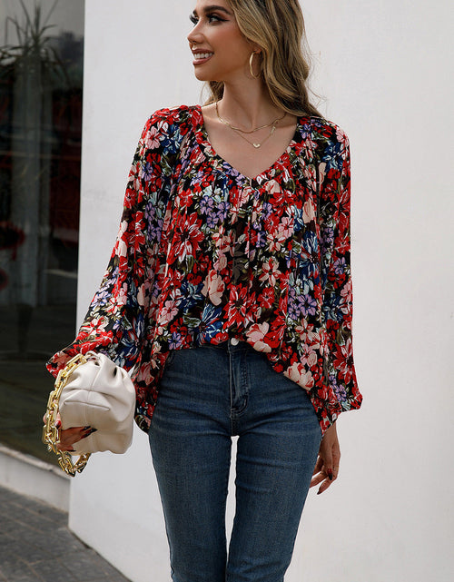 Load image into Gallery viewer, Ivy Lane Floral Print Balloon Sleeve Ruched Blouse
