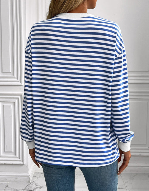Load image into Gallery viewer, Ivy Lane Striped Round Neck Long Sleeve Sweatshirt
