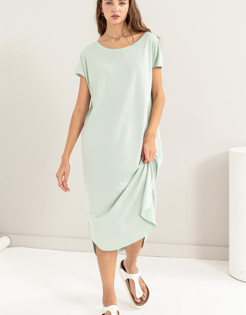 Load image into Gallery viewer, HYFVE Short Sleeve High-Low Slit Midi Dress
