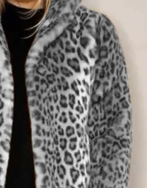 Load image into Gallery viewer, Full Size Leopard Furry Collared Neck Long Sleeve Coat
