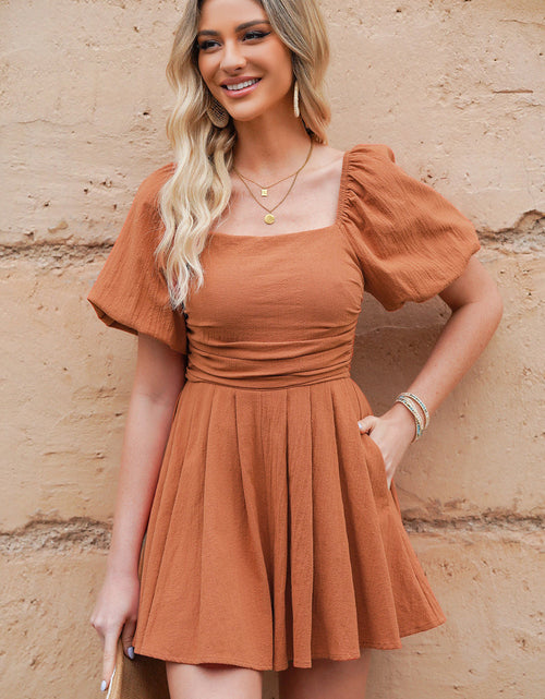 Load image into Gallery viewer, Square Neck Pleated Romper with Pockets
