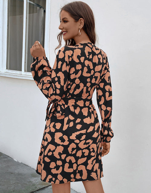 Load image into Gallery viewer, Perfee Printed Surplice Long Sleeve Dress
