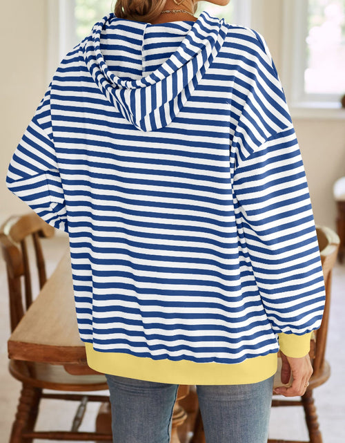 Load image into Gallery viewer, Lovelet Drawstring Striped Long Sleeve Hoodie
