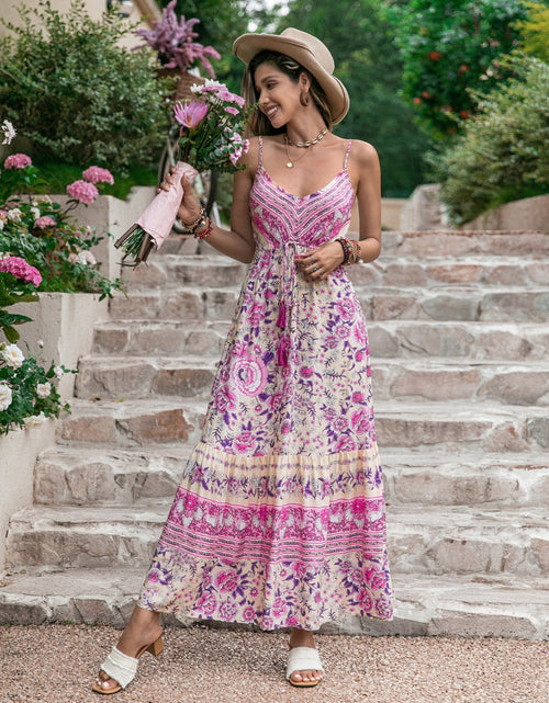 Load image into Gallery viewer, Tassel Printed V-Neck Maxi Dress
