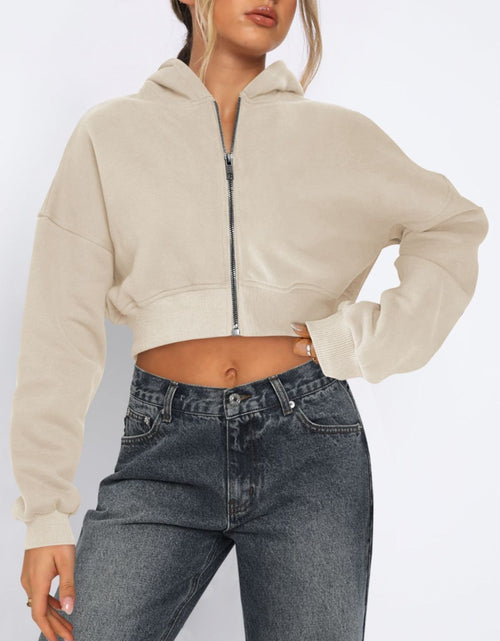 Load image into Gallery viewer, Zip Up Long Sleeve Hooded Cropped Jacket
