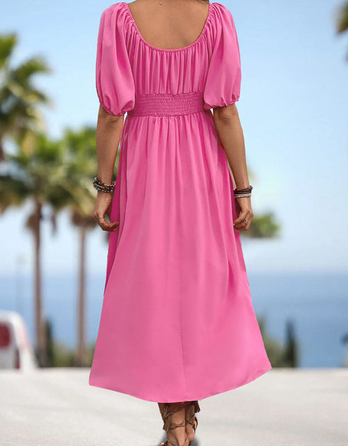 Load image into Gallery viewer, Square Neck Smocked Waist Puff Sleeve Midi Dress
