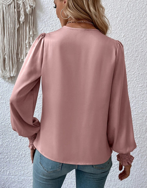 Load image into Gallery viewer, Surplice Smocked Lantern Sleeve Blouse
