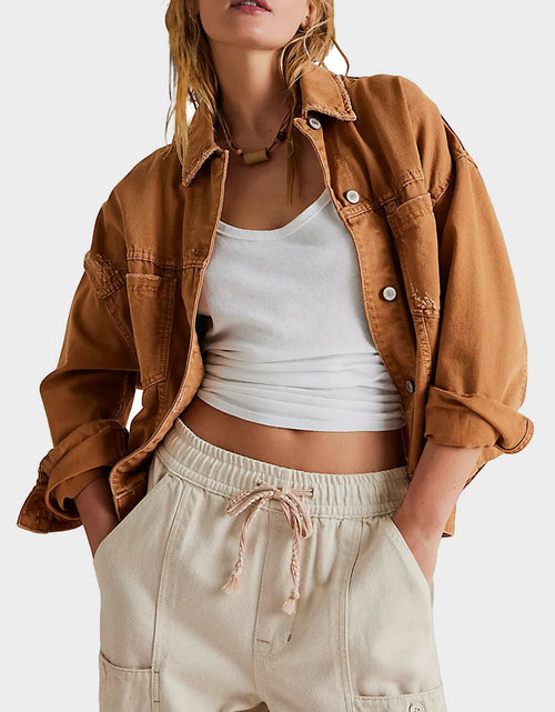 Load image into Gallery viewer, Button Up Drop Shoulder Denim Jacket
