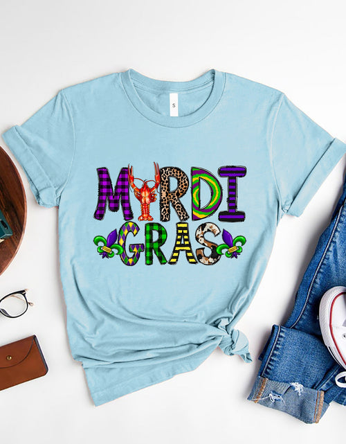 Load image into Gallery viewer, MARDI GRAS Round Neck Short Sleeve T-Shirt
