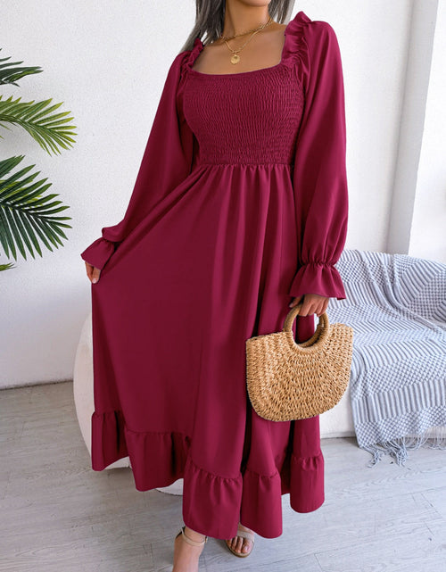Load image into Gallery viewer, Smocked Square Neck Flounce Sleeve Dress
