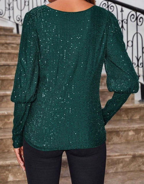 Load image into Gallery viewer, Sequin Boat Neck Long Sleeve Top
