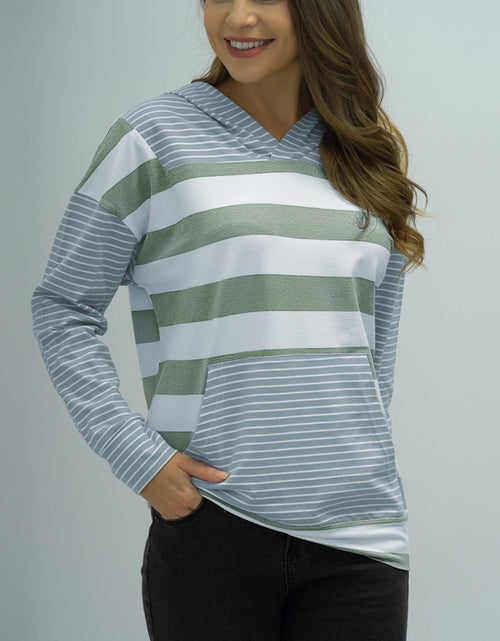 Load image into Gallery viewer, Shiny Full Size Striped Long Sleeve Hoodie
