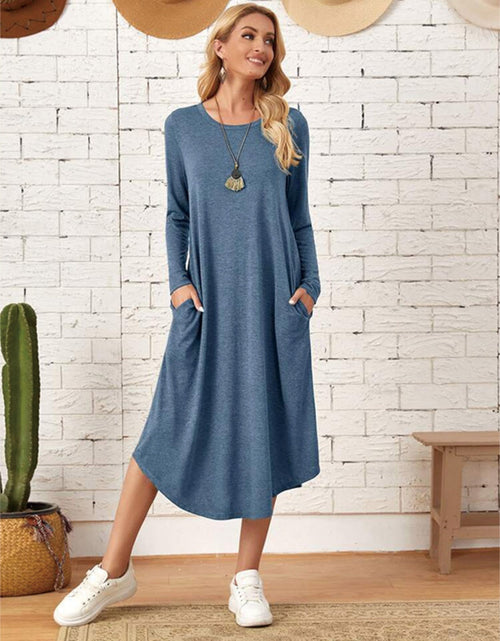 Load image into Gallery viewer, Pocketed Round Neck Long Sleeve Tee Dress
