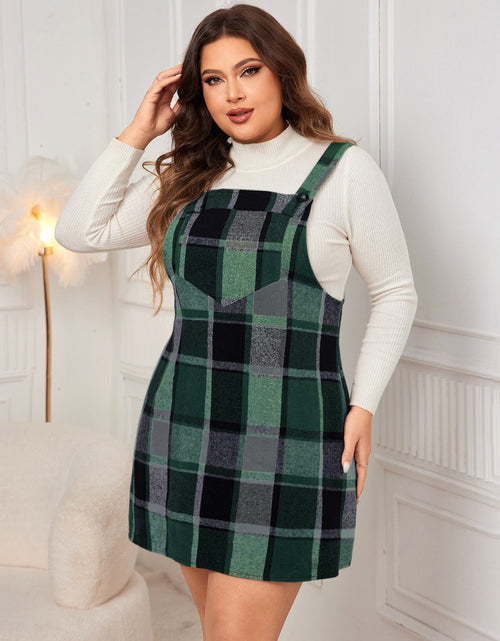 Load image into Gallery viewer, Honey Plus Size Plaid Wide Strap Overall Dress
