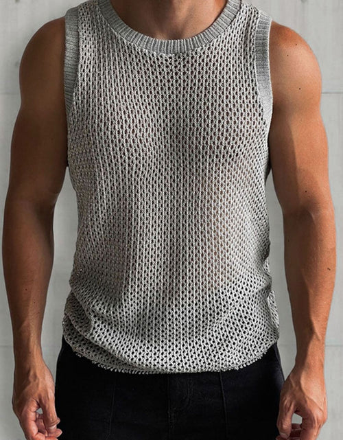 Load image into Gallery viewer, Men's Round Neck Hollow Out Sleeveless Knit Top
