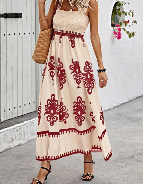 Load image into Gallery viewer, Smocked Printed Wide Strap Maxi Dress
