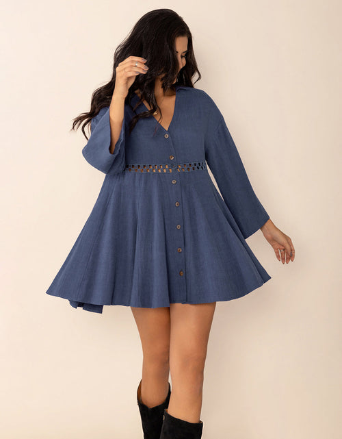 Load image into Gallery viewer, Cutout Johnny Collar Long Sleeve Mini Dress
