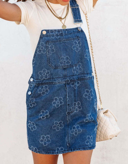 Load image into Gallery viewer, Flower Wide Strap Denim Overall Dress with Pockets
