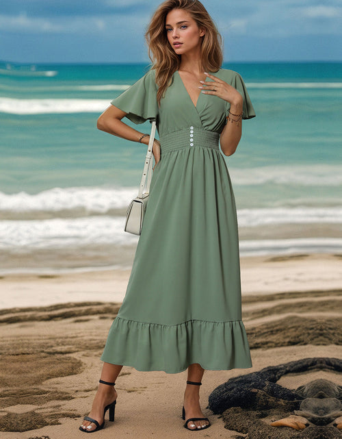 Load image into Gallery viewer, Perfee Surplice Flutter Sleeve Midi Dress
