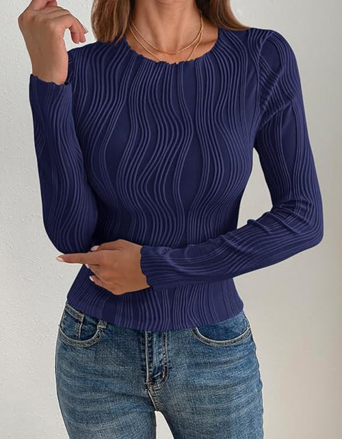 Load image into Gallery viewer, Textured Round Neck Long Sleeve Top
