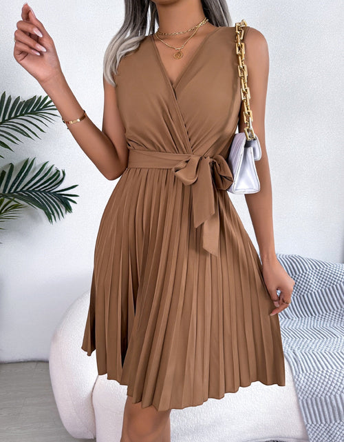 Load image into Gallery viewer, Tied Surplice Sleeveless Pleated Dress
