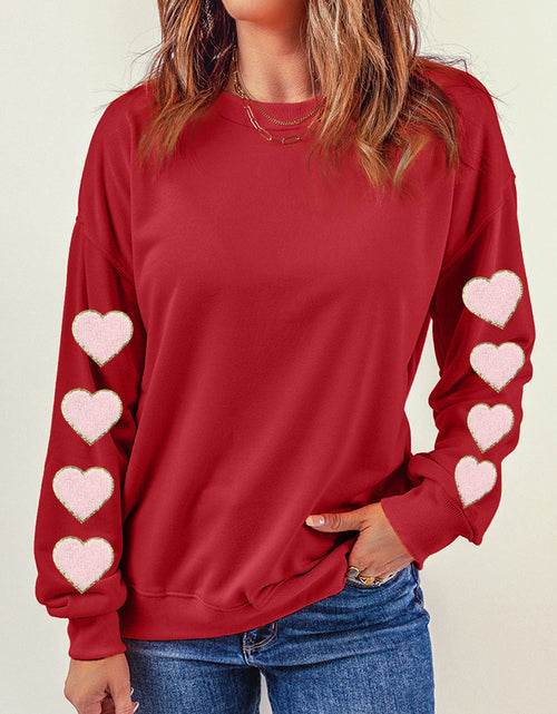 Load image into Gallery viewer, Heart Round Neck Dropped Shoulder Sweatshirt
