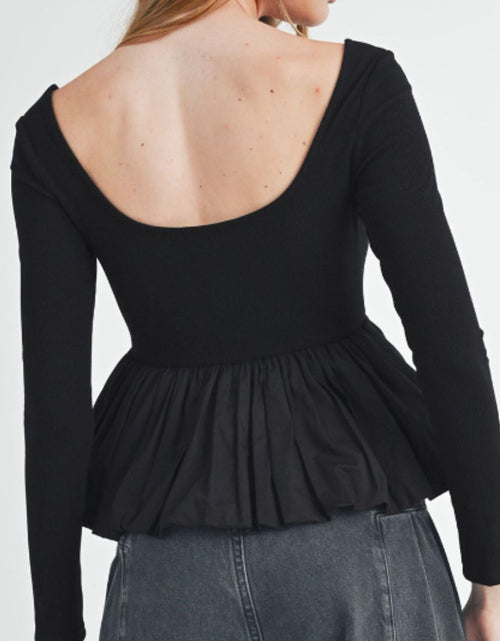Load image into Gallery viewer, Peplum Scoop Neck Long Sleeve T-Shirt
